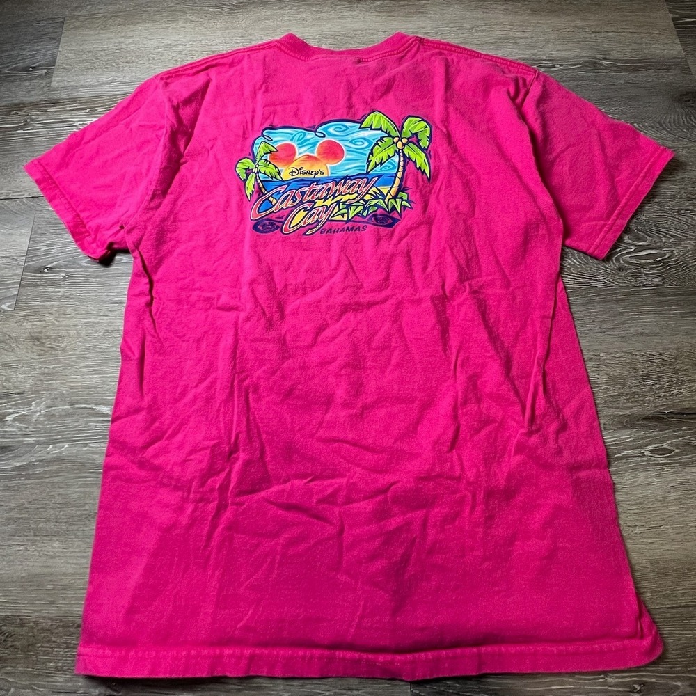 Disney Cruise Line T-Shirt Unisex Large Hot Pink Castaway Cay Bahamas Graphic